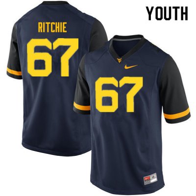 Youth West Virginia Mountaineers NCAA #67 Josh Ritchie Navy Authentic Nike Stitched College Football Jersey ON15I03MD